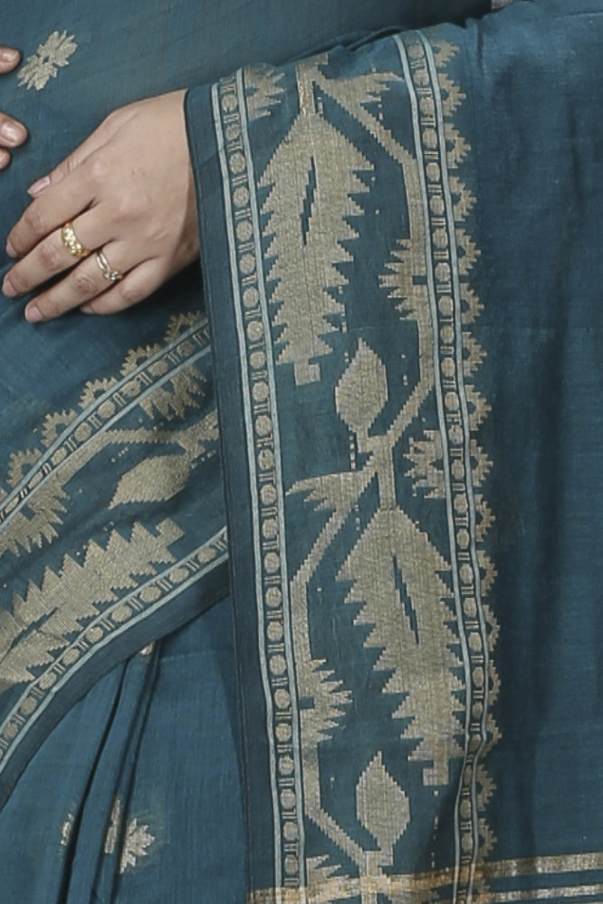 Botel Green Pure Cotton Tuma Hand Loom Saree (1196)